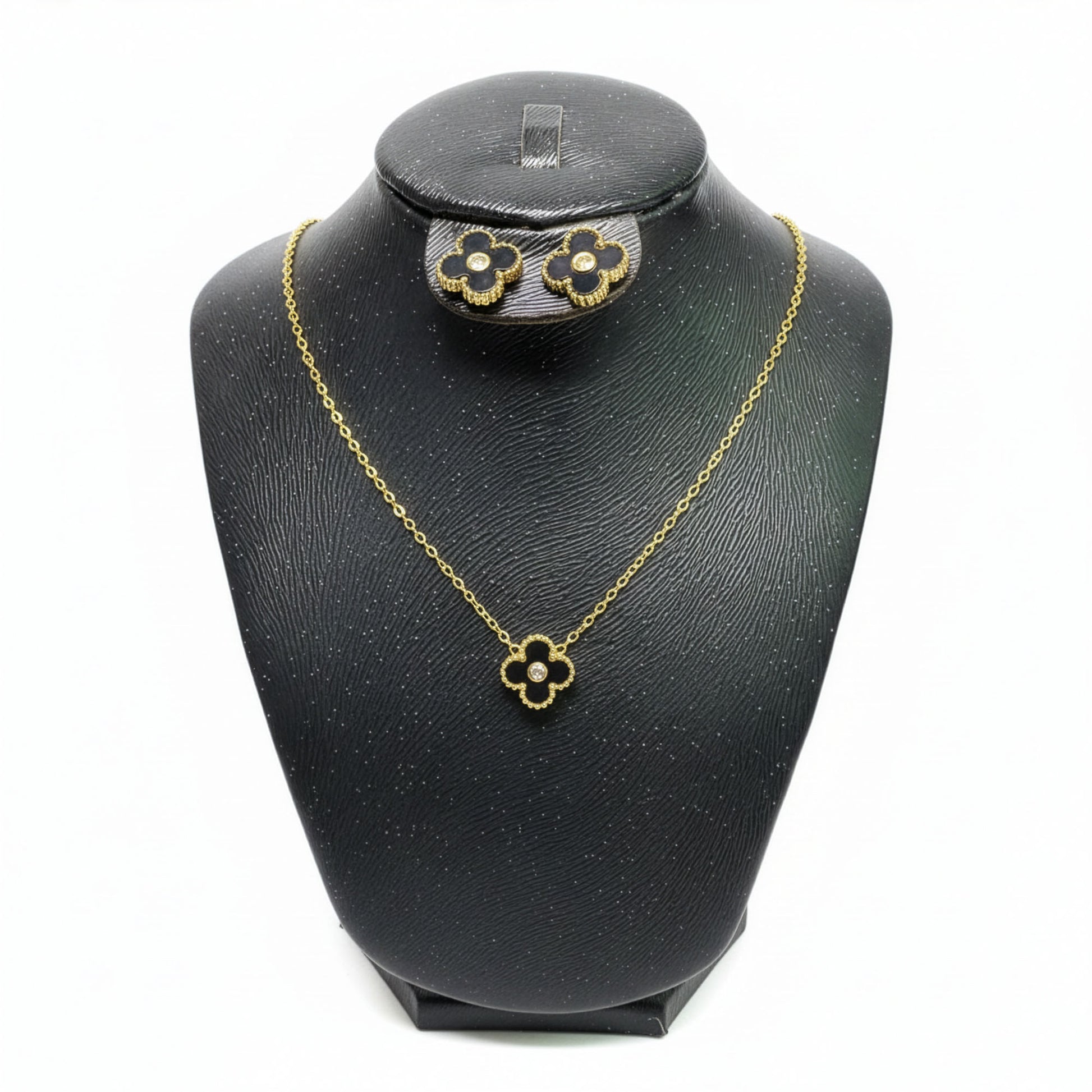 Set Trèfle Lumière Onyx collier boucles trois quarts buste noir — Beauty Store Maroc