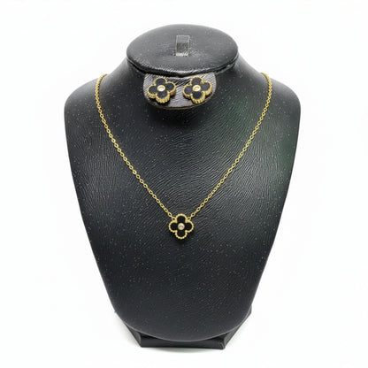 Set Trèfle Lumière Onyx collier boucles trois quarts buste noir — Beauty Store Maroc